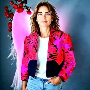 Sunny & Grace Vintage 80's Cropped Jacket Quilted Puffy 3/4 Sleeves